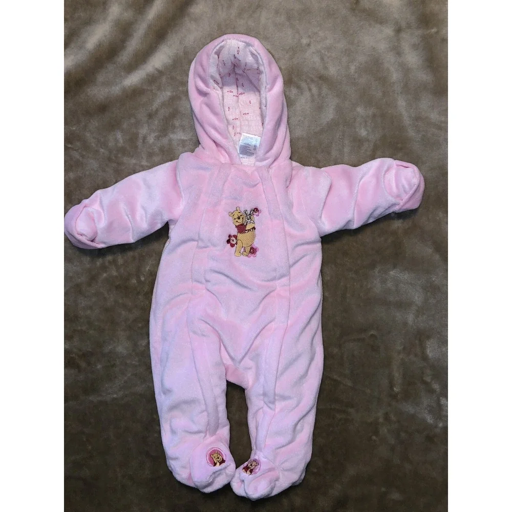Disney Baby Snowsuit Girls 3/6 Mos Winnie The Pooh Pink EUC Beautiful soft